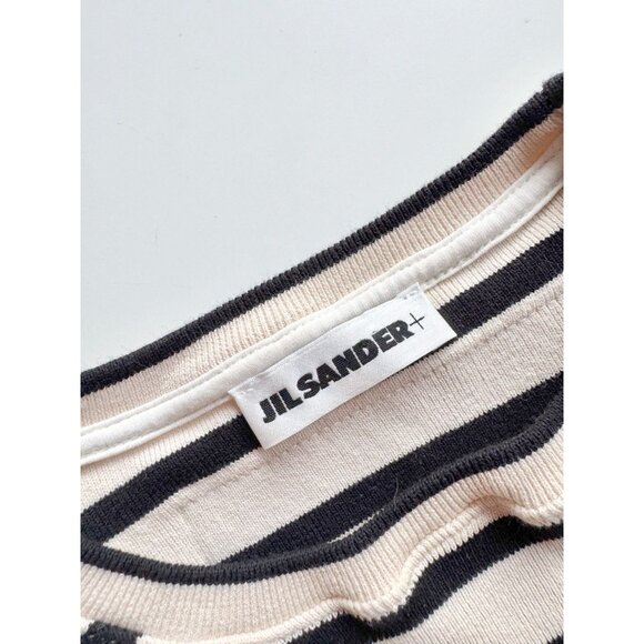 JIL SANDER Mariniere Ivory Black Striped Cotton Jersey T-Shirt, Size S - Picture 14 of 15